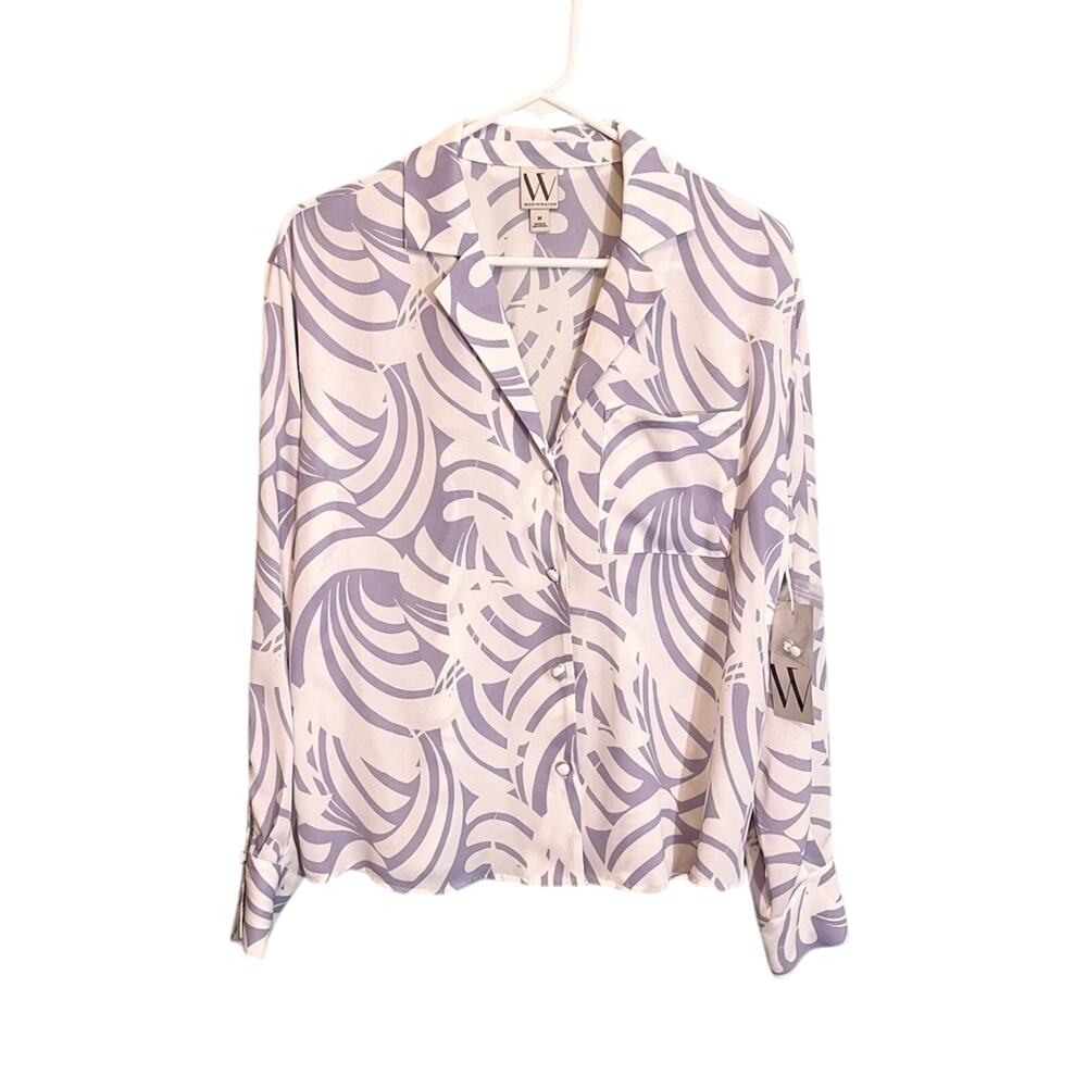 Worthington Nimbus Geo Collared Long Sleeve Button Down Shirt Top‎ Medium NWT